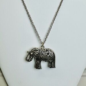 Silver 3D Elephant Pendant Necklace - SKU O